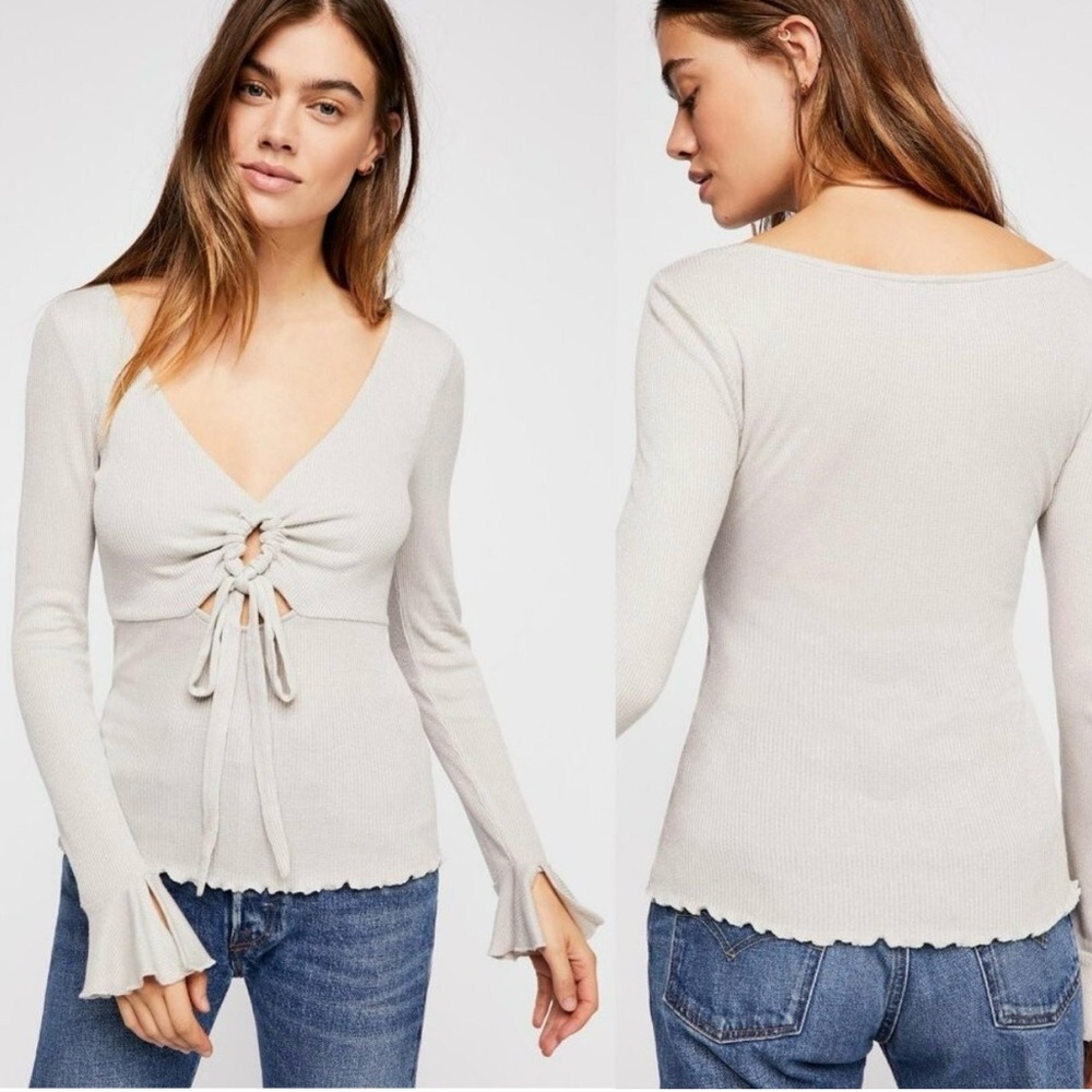 Free People Intimately Say When Long Sleeve Grey Metallic Sparkle Top Size M